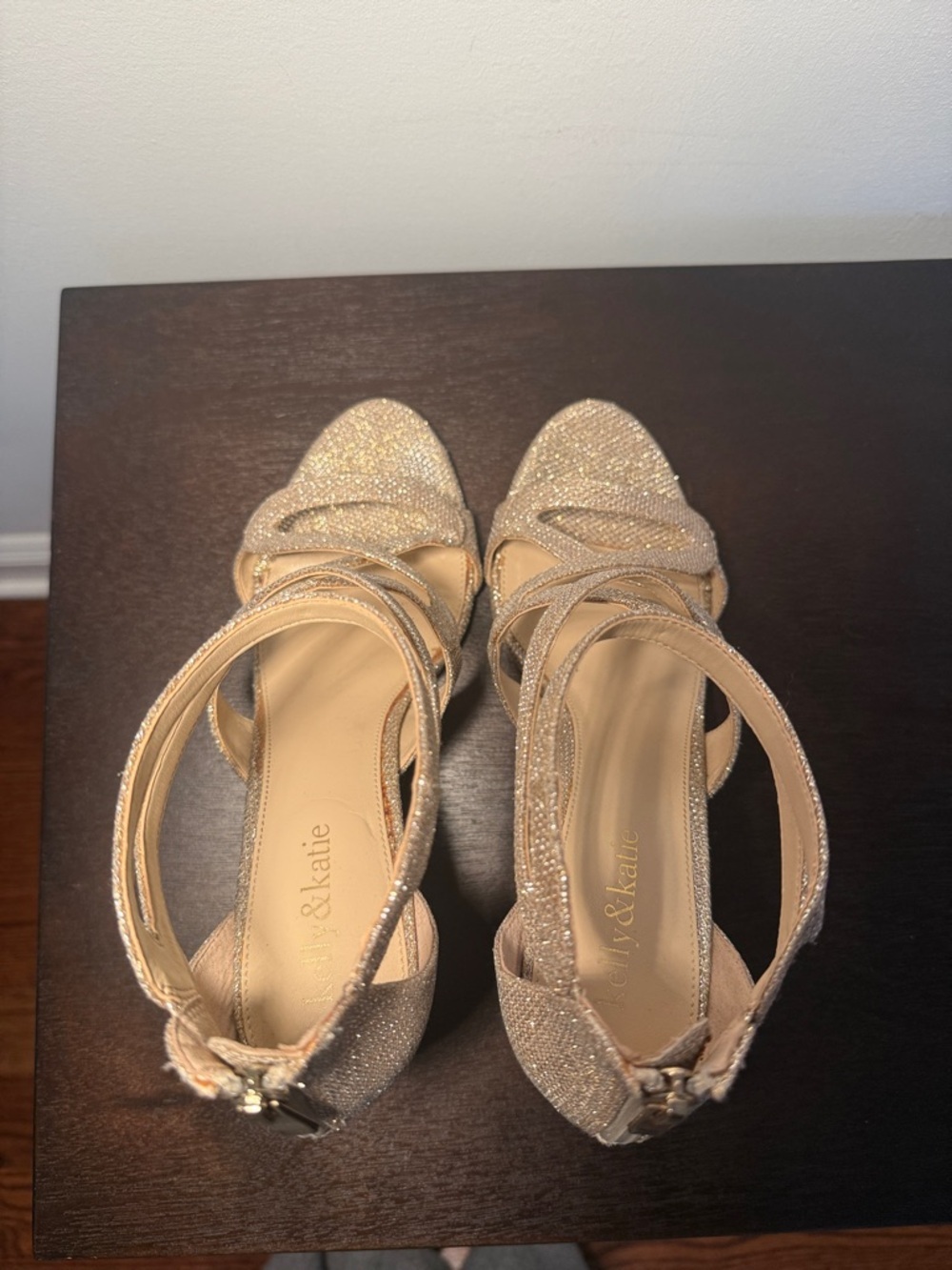 Kelly & Katie Champagne Glitter Strappy High Heel Sandals Women’s Size 9.5 - Picture 4 of 6
